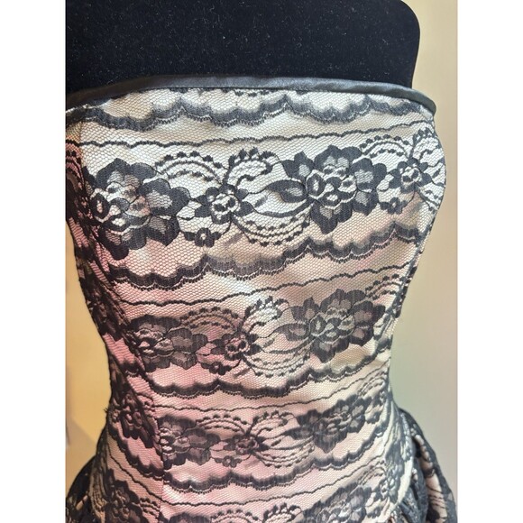 JESSICA McClintock Gunne Sax 90s Black Lace Tulle Drop Waist Strapless Dress 7/8 - Picture 5 of 10